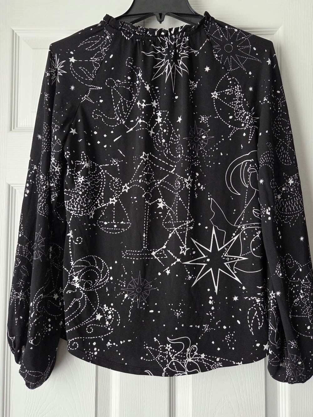 White House Black Market Black Star & Constellation Tie-Neck Blouse - Picture 7 of 10